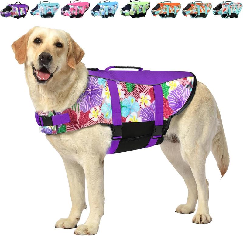 TikTok Shop Dog Life Jacket Vest Swimming Adjustable Puppy Life Vests Ripstop Life Jackets for Small Medium and Large Dogs High Visibility Flotation with Rescue Handle for Water Swim Boating HuntingL