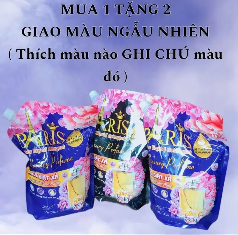 [MUA 1 ĐƯỢC 2] Combo 2 túi Nước giặt xả Paris hương nước hoa - Túi nước giặt Pháp 2200ml tiết kiệm, thơm dai, Làm sạch (giao màu ngẫu nhiên) 1