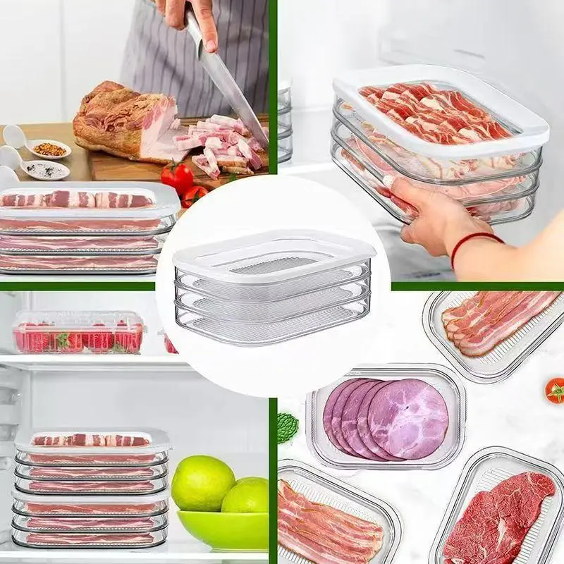 3 Layer Meat Storage Container, Reusable Food Storage Box with Lid, Food Storage Container for Meat, Fruit & Vegetable, Kitchen Accessories, Utensils 2