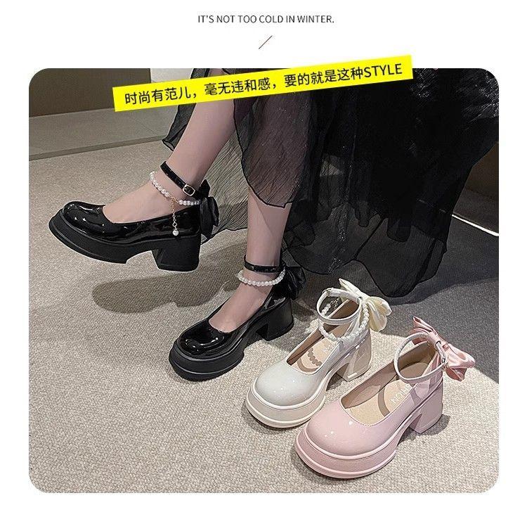 Product Introduction of Lace-Up Mary Jane Chunky Square-Toe Shoes, Comfortable Soft Sole with Anti-Slip Design, Bow Accent, Retro Fashion Footwear That Can Be Paired with Skirts 12