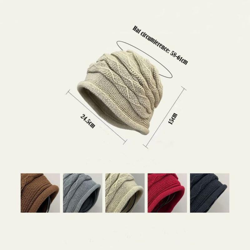 Product Introduction of Casual Solid Color Knitted Hat Oversized Warm Cuffed Cap Soft Baggy Ski Caps Unisex 12