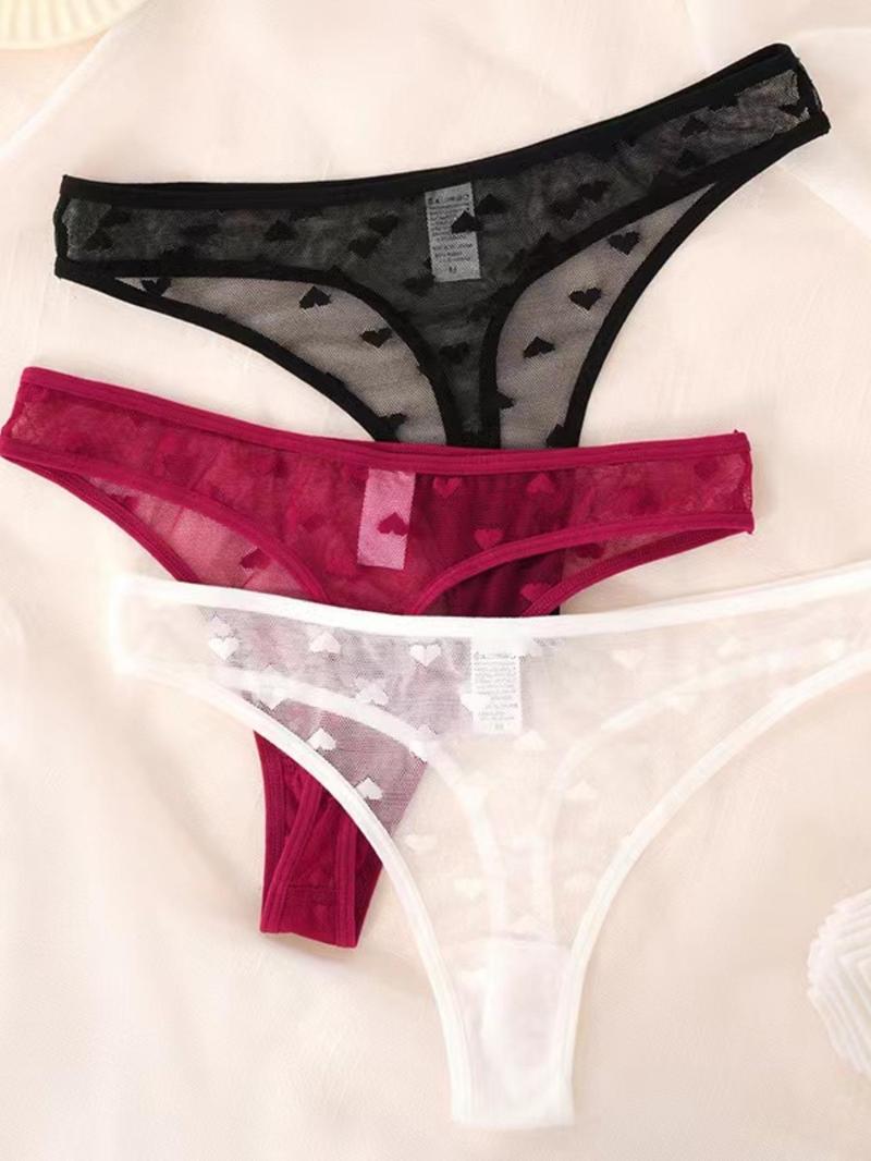 Product Introduction of Women's Heart Pattern Lace Thong, Breathable Comfy Panty for Daily Wear, Women's Underwear for All Seasons 1