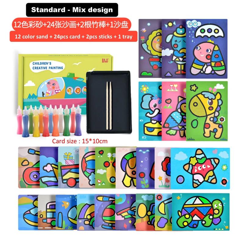 Product Introduction of TT27 Kids Colorful DIY Sand Painting Sand Art Cards Educational toys Art & Craft Creative toys for childrens boy & girls Children's the Color Sand Psinting 1