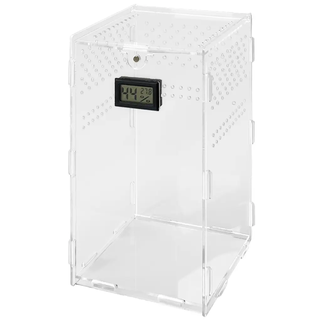 Reptiles Feeding Box Acrylic Terrariums Container with Temperature Hygrometer for Spiders Lizards Mini Habitat