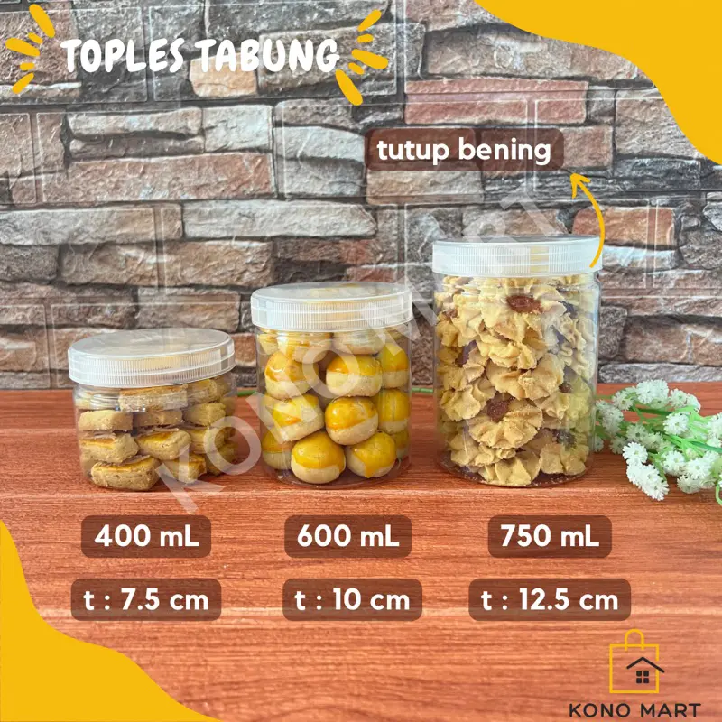 [ECER 5 PCS] TOPLES TABUNG JAR PLASTIK BENING / TOPLES TEMPAT KUE KERING JAJAN SNACK PERMEN