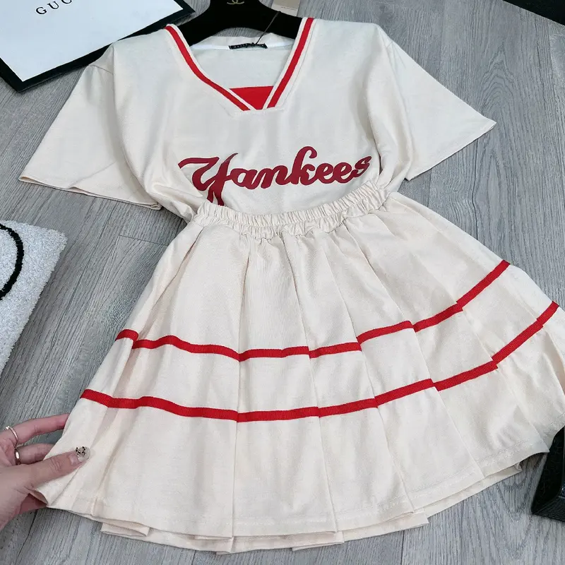 sét váy yankee phối viền  cổ bo chun chất liệu ctollol tầu  trắng kem đen xám Nữ Women Top Màu Xám Áo 1