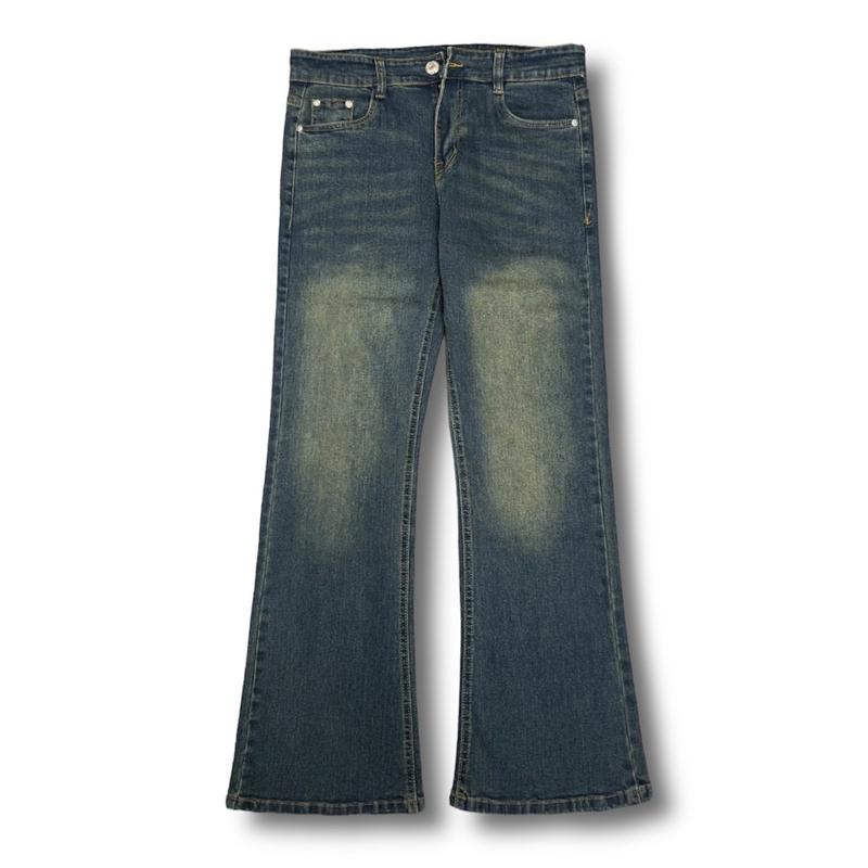 Quần jeans nam ống loe Xanh đậm wash bụi trơn TALURETRO quần ống loe nam co dãn bền màu kèm ảnh thật