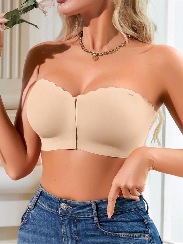 Women's Solid Wireless Strapless Bra with Transparent Straps, Breathable Comfortable Push Up Bra, Women's Lingerie for All Seasons 7