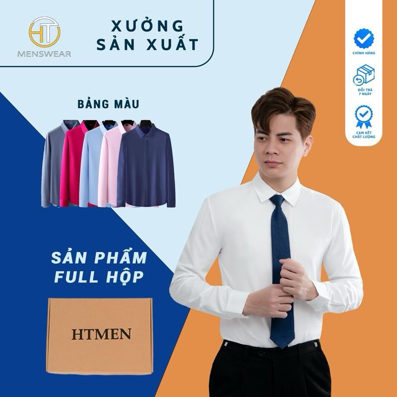 HTMEN Áo Sơ Mi Lụa Nam Dài Tay Full Hộp Chất Liệu Cao Cấp Màu Trắng Đen Sang Trọng & Thời Thượng Mua 1 Áo Tặng 1 Quần Sịp Mua 2 Áo Tặng 1 Sịp Cà Vat Có Cổ Kem