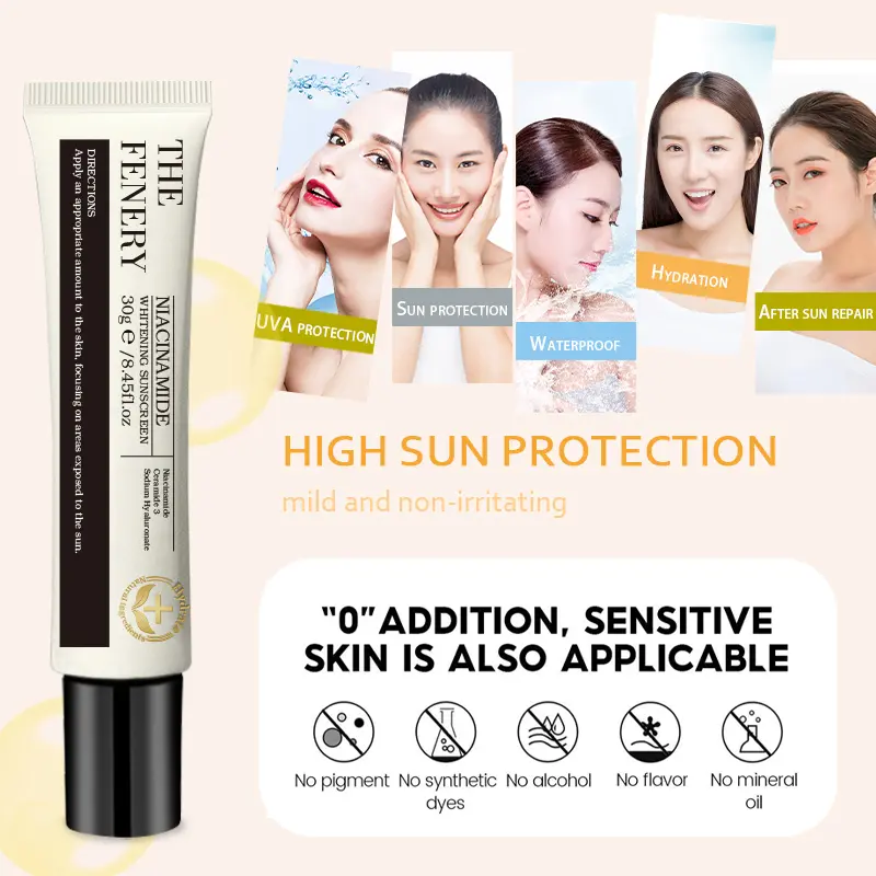 The Fenery Niacinamide Whitening Sunscreen SPF35 PA+++ 30ml | Skincare Sunscreen Sunscreen Niacinamide Serum Ceramide Suncreen Ceramide Barrier Brightening Whitening Mencerahkan Wajah Skin True to Skin Tinted Sunscreen Glowing Barrier Anti-Aging
