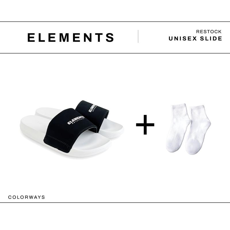 [TẶNG VỚ] - Dép Elements nam nữ basic slides  quai nhung đen (D-E01) - (Slipper ) Dép quai ngang đế bằng Elements  - Elements