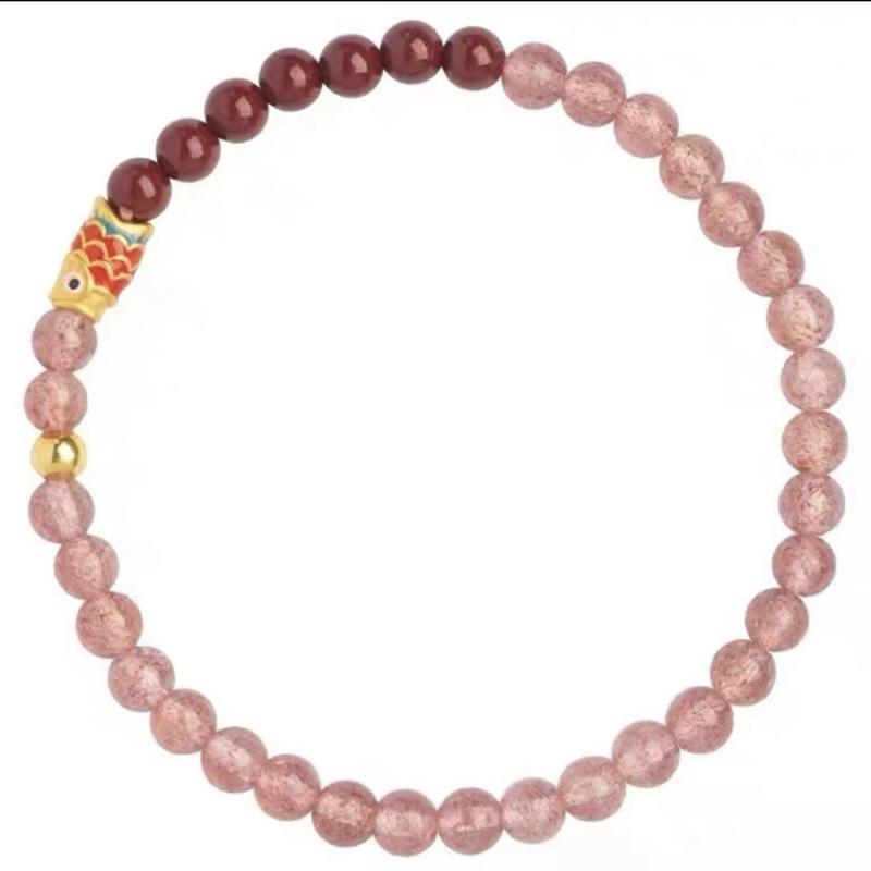 Product Introduction of [Exquisite Koi Bracelet] Landing Koi Bracelet for Students Exam Preparation, Cinnabar Strawberry Quartz Lucky Bracelet for Success in Exams, Best Friend Gift 7