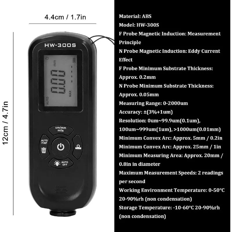 Digital Paint coating thickness gauge tester HW300S HW300PRO Alat ukur Digital ketebalan lapisan cat mobil HW 300S HW 300PRO HW-300S HW-300PRO 8