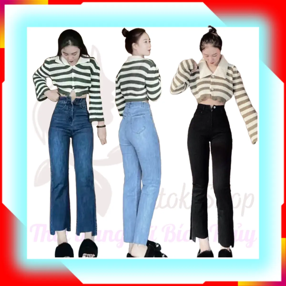 Quần ống loe nữ kiểu mẫu Hottrend lưng cao chất vải dày dặn co giãn Lưng Cao Pants Women