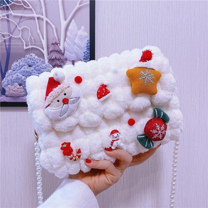 Túi handmade,Túi tự đan giáng sinh  Có hướng dẫn  Len Bag Đeo Vai Canvas Nhung Nữ Đeo Chéo Tote 