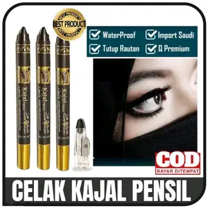 (buy 1 get 1) Celak Kajal Original Warna Hitam + Rautan / Eyeliner Mata Kajal Waterproof / Celak Arab Kajal Halal Dilengkapi Rautan / Celak Arab Wanita Muslimah