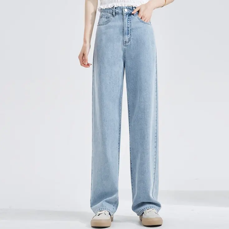 High waist wide leg jeans for women, new large size wide leg loose drape long pants Womenswear Bottom highwaist jean Denim Lingerie Lady Minimalist Streetwear Trouser Comfort Pocket Basic