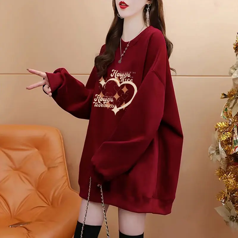 Áo len, Màu Đỏ Rượu Vang, Dành Cho Nữ, Mùa Thu Và Mùa Đông, Hàng Mới Về, Áo Choàng Chiến Đấu, Dáng Rộng Vừa Vặn, Dễ Phối Đồ, Lót Lông Cừu Độc Đáo, Dày Dặn, Áo Phong Cách Phương Tây, Có Mũ Trùm Đầu, Có Thể Mặc Ngoài Trời Women Top Hoodie