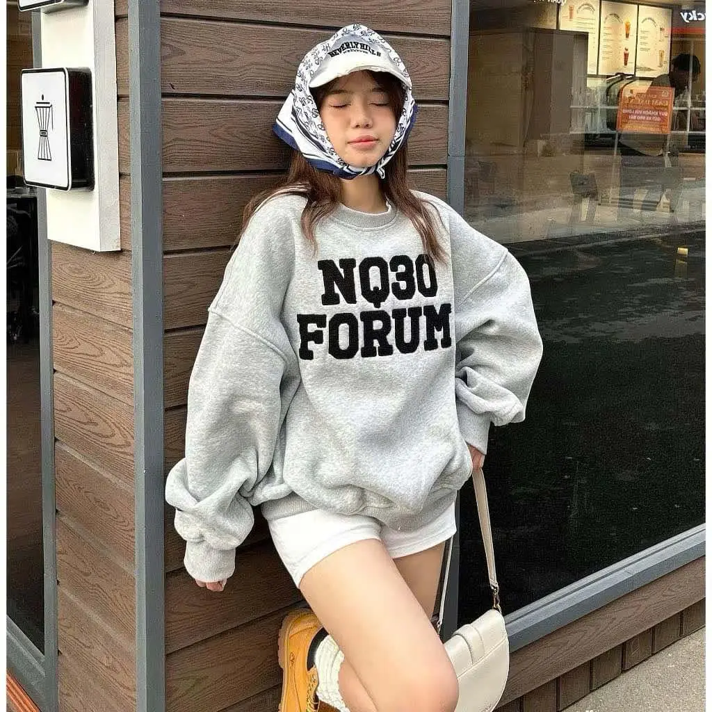 Áo swt - chất nỉ lót nhung thêu sù chữ FPRUM + có sezi Women Nữ Top Hoodie Cổ Tròn ( Trang Tây 2 )