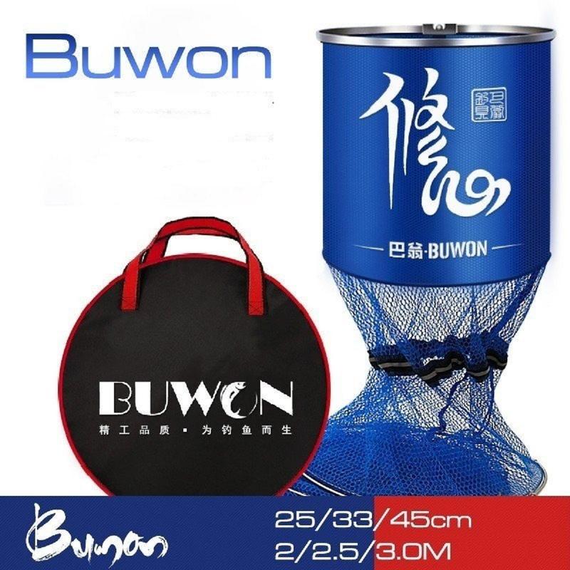  Rọng đựng cá BUWON khung kim loại Mắt lưới Cao su Co giãn siêu bền Túi Đựng Cá Đi Câu Bắt Cá Fishing Câu Cá 
