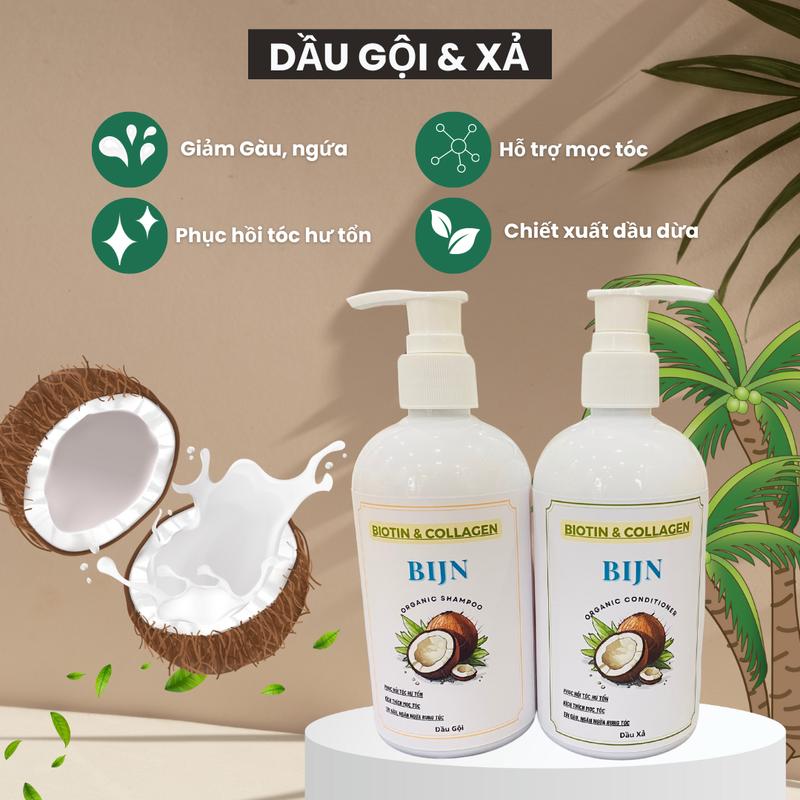 Dầu gội & xả Bijn dầu dừa vỏ bưởi giảm gàu ngứa phục hồi hỗ trợ mọc tóc Dưỡng Tóc