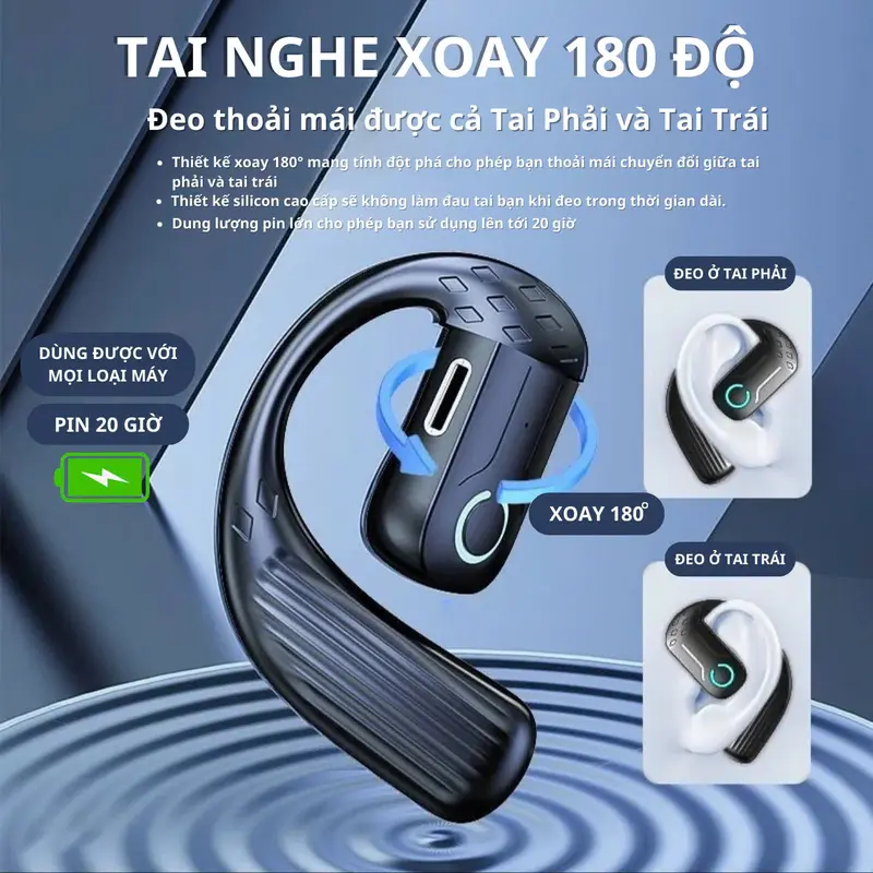 Tai Nghe Xoay 180° Khử Tiếng Ồn, Siêu Bass, Pin Trâu, Chống Nước, Âm Thanh To 2 Loa Kép 3