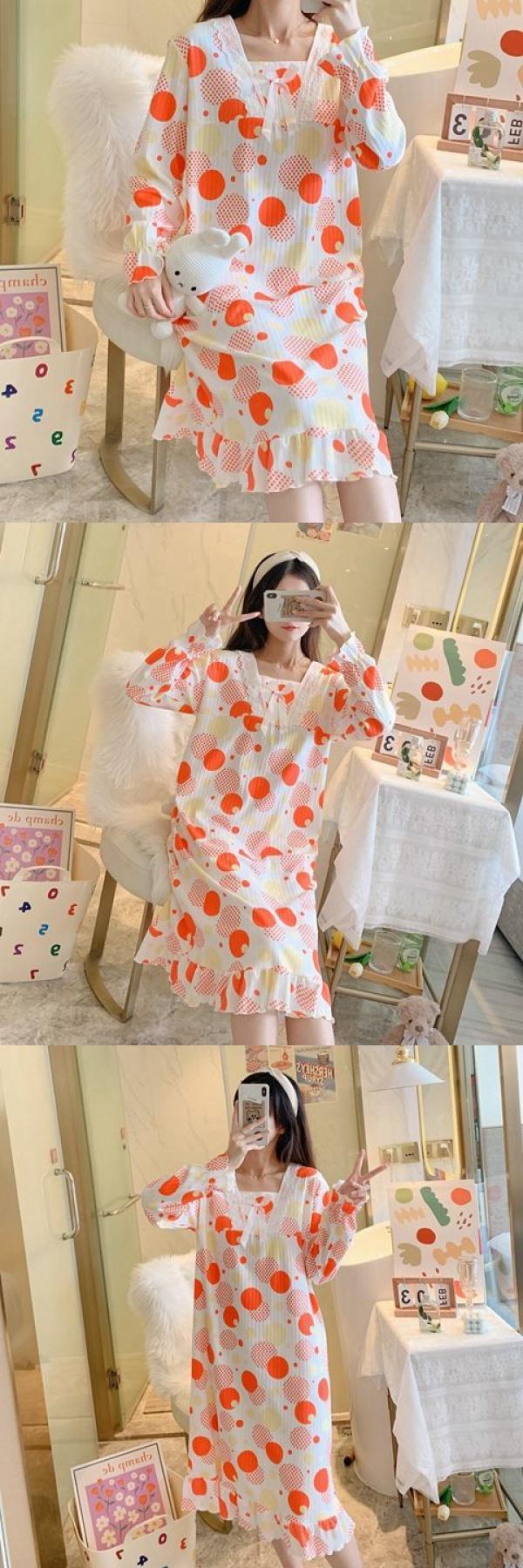 Product Introduction of Váy Ngủ Cho Nữ, Phong Cách Công Chúa Ren Mùa Thu, Dài Tay, Dễ Thương, Cỡ Lớn, Thích Hợp Cho Mùa Mùa Xuân Và Mùa Thu, Phong Cách Instagram, Thích Hợp Cho Học Sinh, Thiết Kế Hoạt Hình, Thích Hợp Cho Trang Phục Nhà Cửa Women Đầm Ngủ Dress Khuy 8