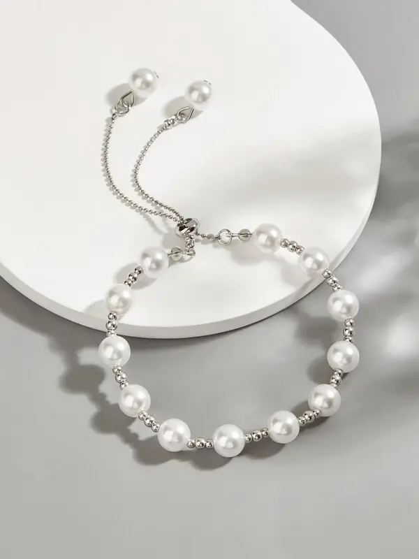 Faux Pearl Decorated Adjustable Strap Bracelet, Fashionable Jewelry for Women & Men, Trendy All-match & Exquisite Jewelry for Birthday Gift 3