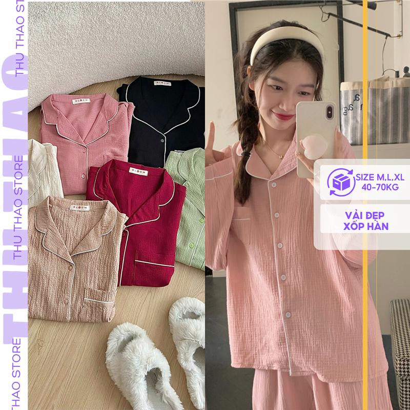 {Update vải Mới}Set bộ đũi xô mây QC big size, bộ ngủ mặc nhà tiểu thư dài tay quần dài Xuân Hạ Thu Đông hot trend.