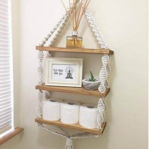 Product Introduction of Macrame ambalan Kayu - Rak dinding 3 susun - Dekorasi kamar - Tempat make up Dipasang di Dinding 0