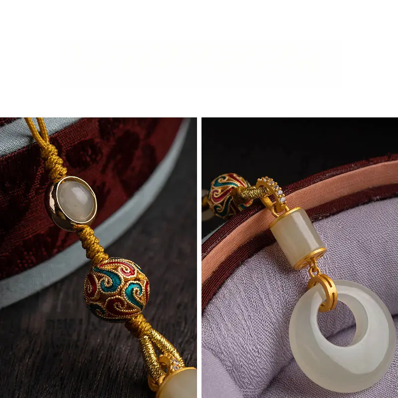 dây đeo điện thoại  Mobile Phone Pendant Hetian Jade Peace Buckle Phone Chain Lanyard Sterling Silver Ancient Gold Retro Chinese Style Mobile Phone Pendant for Men and Women Chuỗi trang trí điện thoại 4