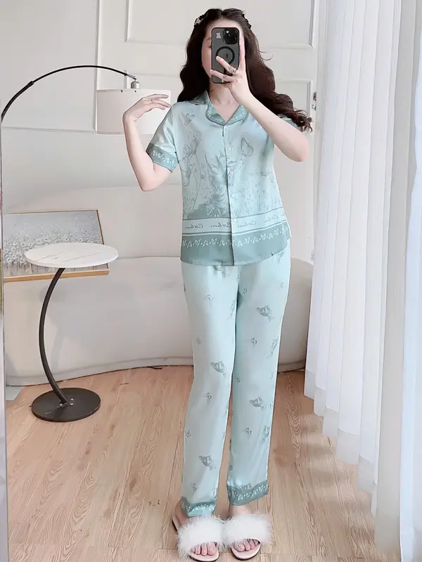 Bộ đồ mặc nhà CLOVER, bộ đồ thiết kế tay cộc quần dài phối họa tiết Mèo Sang Trọng và lịch sự BPCL24011 Ong Nữ Nữ Áo 4
