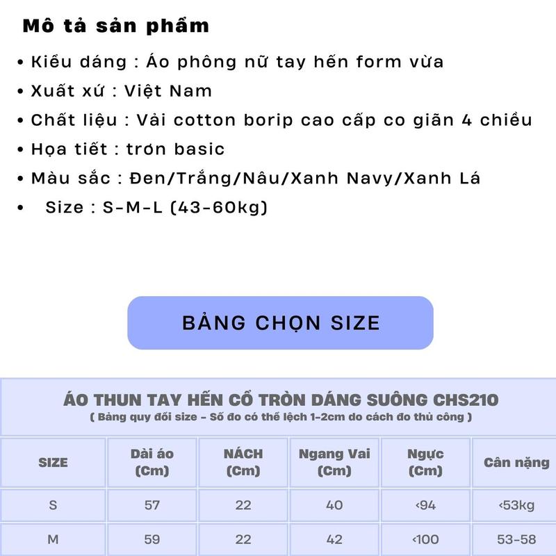 Áo phông nữ cộc tay cổ tròn chất thun cotton mềm mịn thấm mồ hôi không nhão vải kiểu tay hến phong cách thời trang CHS210 8