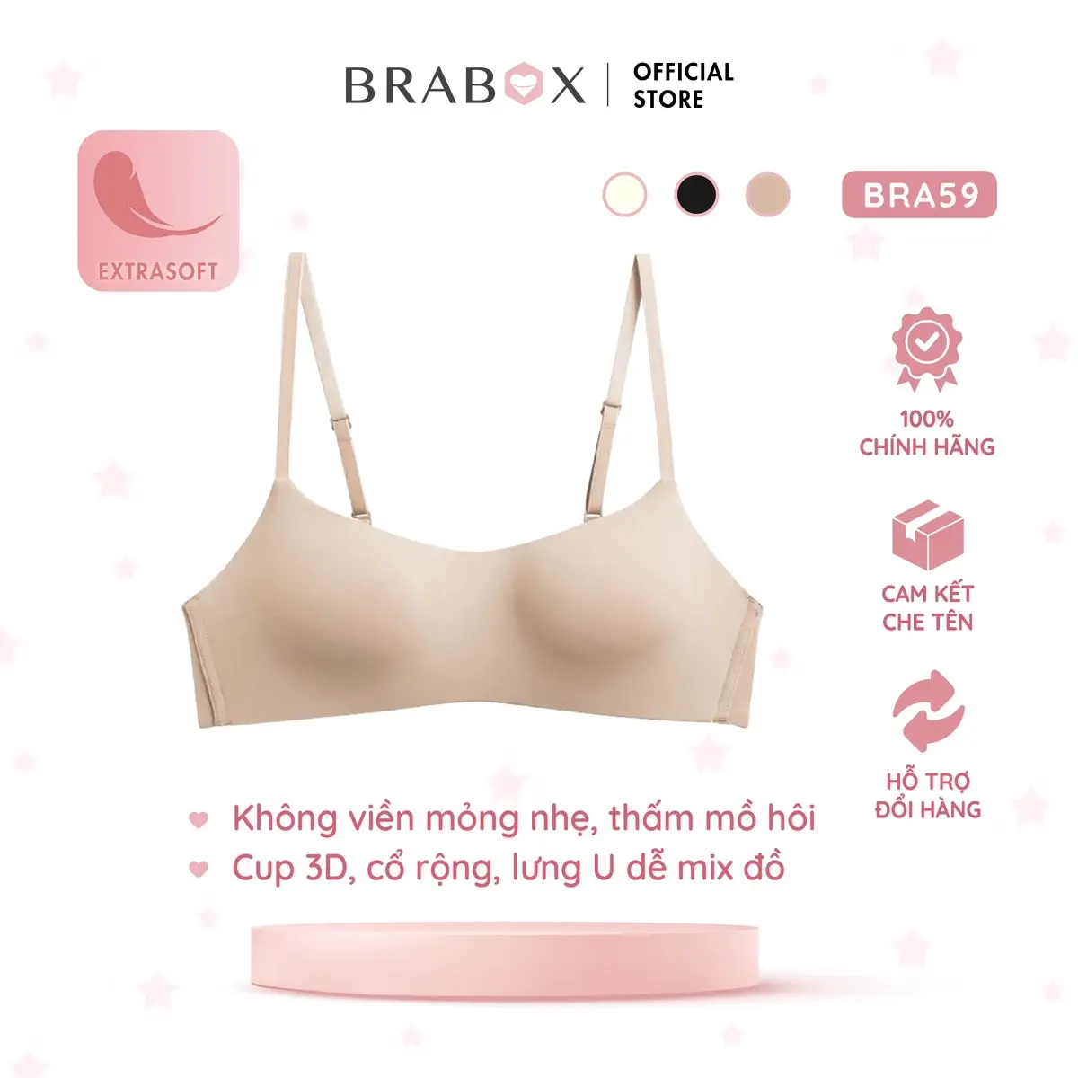Áo ngực nữ không viền cotton mỏng nhẹ dòng EXTRASOFT [CÓ SIZE] BRA59 Không dây