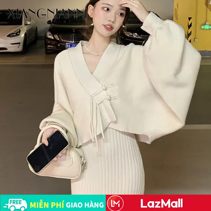 Bộ Đồ Hai Mảnh Cho Nữ, Áo Cardigan Dệt Kim Dài Tay Kiểu Pháp, Váy Hai Dây Dài, Thời Trang Mới Cho Mùa Thu 2024