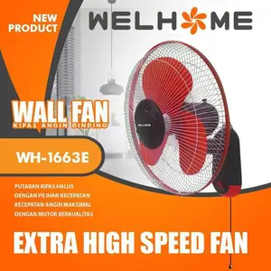 Kipas Dinding Welhome WH-1663E Tempel Tembok 16 Inch 40 Watt 3 Mode Kecepatan
