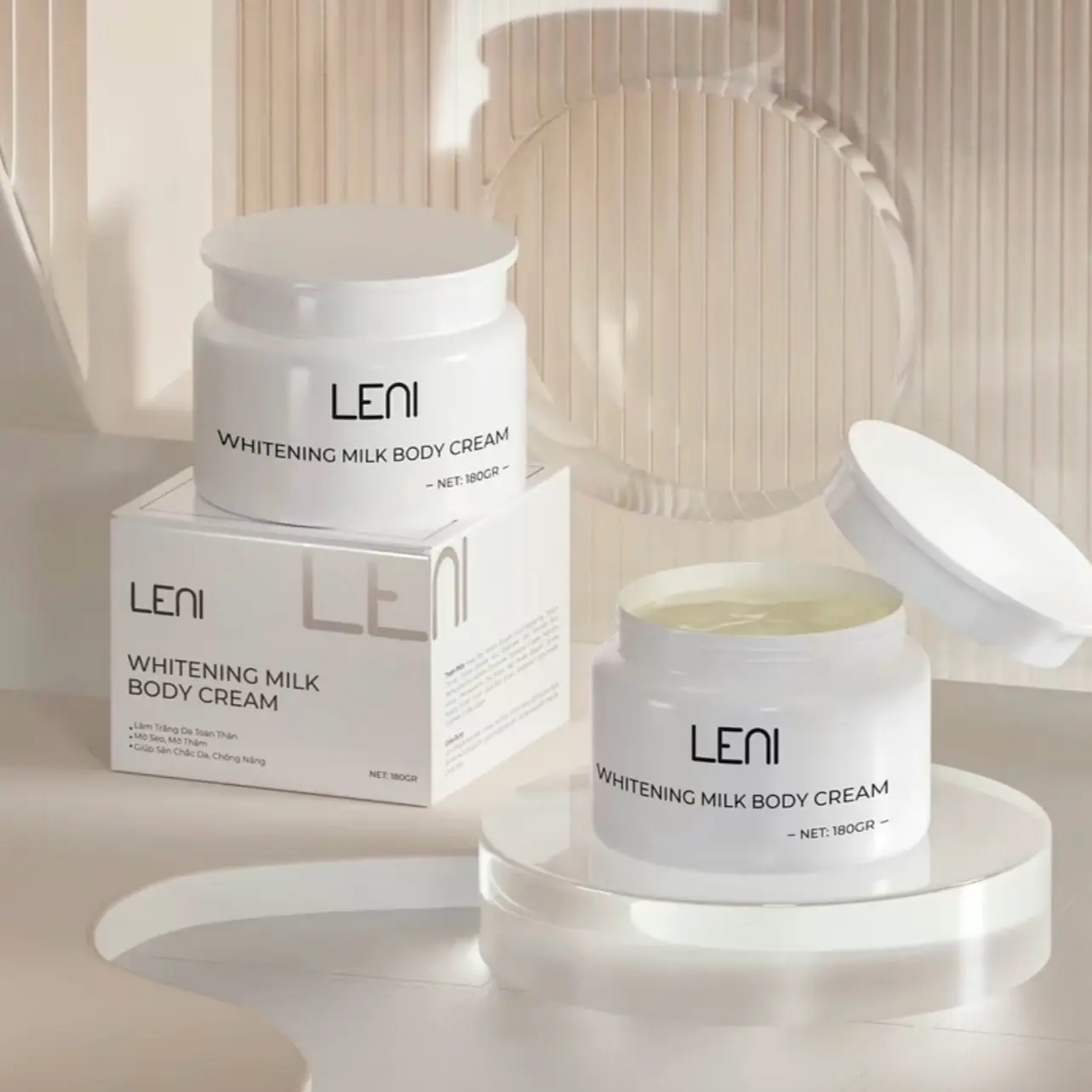 2 KEM BODY VÁNG SỮA LENI 180ml(tặng 1 tẩy TBC+1 Oil chiết 5ml)