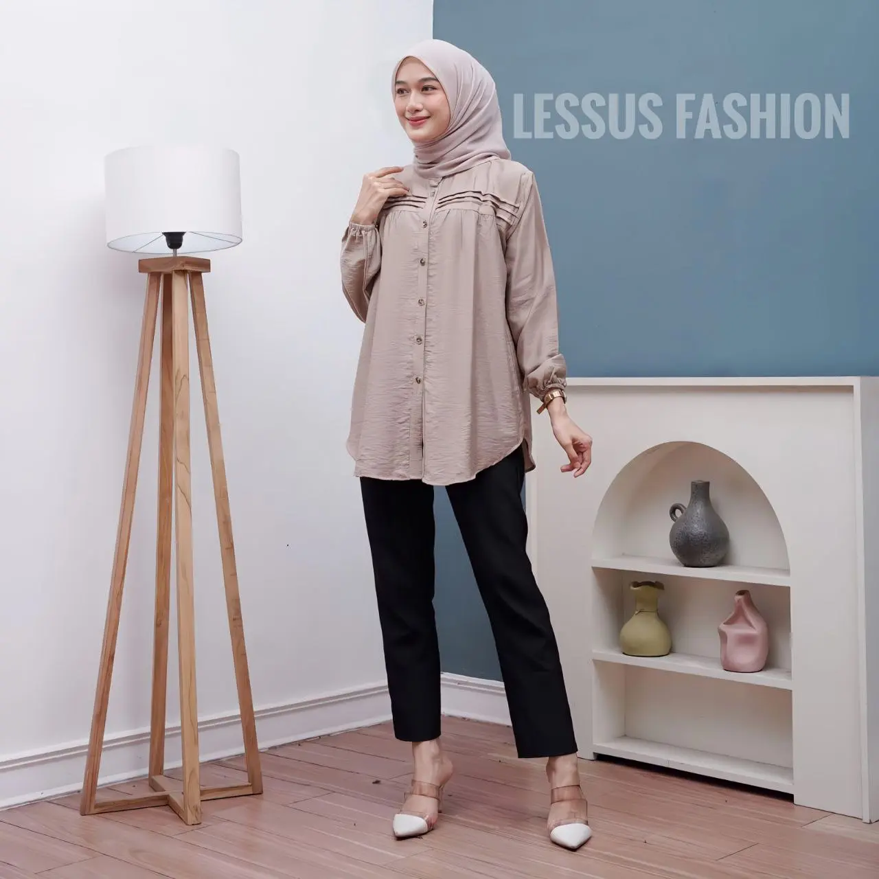 Tami blouse kemeja polos wanita pololinen Atasan Basic Tangan Karet kekinian Baju Santai