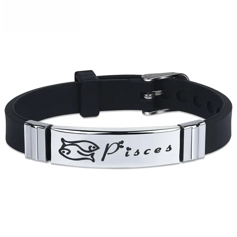 Twelve Constellation Boys Silica Gel Bracelet! Titanium Steel Sweat-Proof Couple, Titanium Steel Buckle Does Not Fade