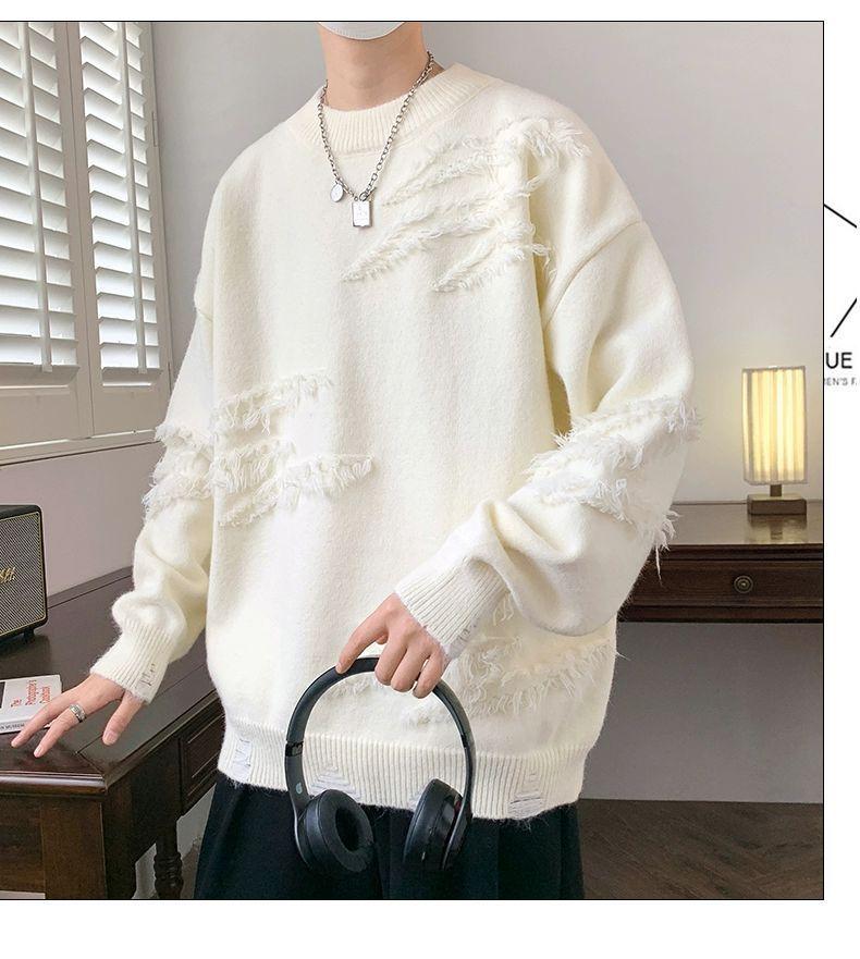 Product Introduction of Personality round Neck Sweater Autumn and Winter Fashion Brand Pu Shuai Loose Sweater Men's Japanese-Style Retro Lazy Sweater Coat Menswear Knitwear Tops Longsleeve Crewneck Beige Plain Lingerie 9