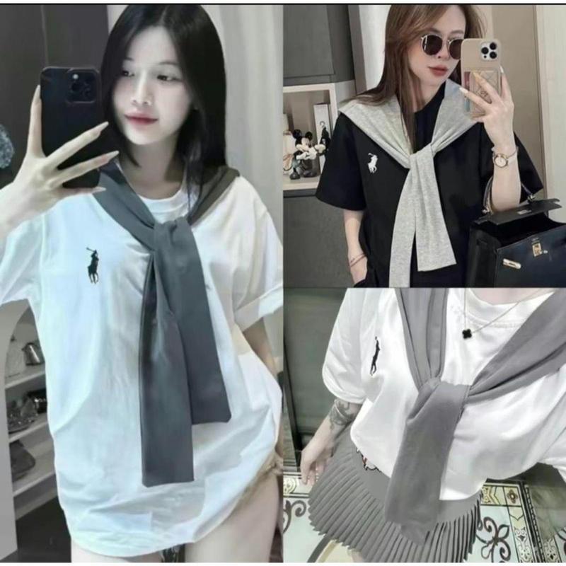 ÁO PHÔNG CTSU THÊU NGỰA KEM KHĂN THỦY THỦ RỜI PHONG CÁCH TIỂU THƯ TRẮNG ĐEN WOMEN TOP NỮ Nhung Kem