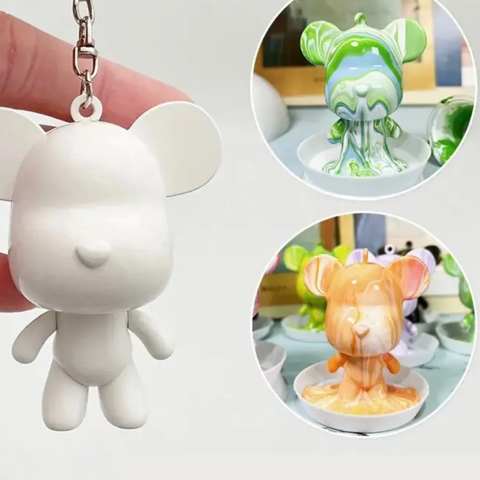 GoLiving Gantungan Kunci DIY Fluid Bear paint color CAT Key Chain kit set Mainan Edukasi Anak