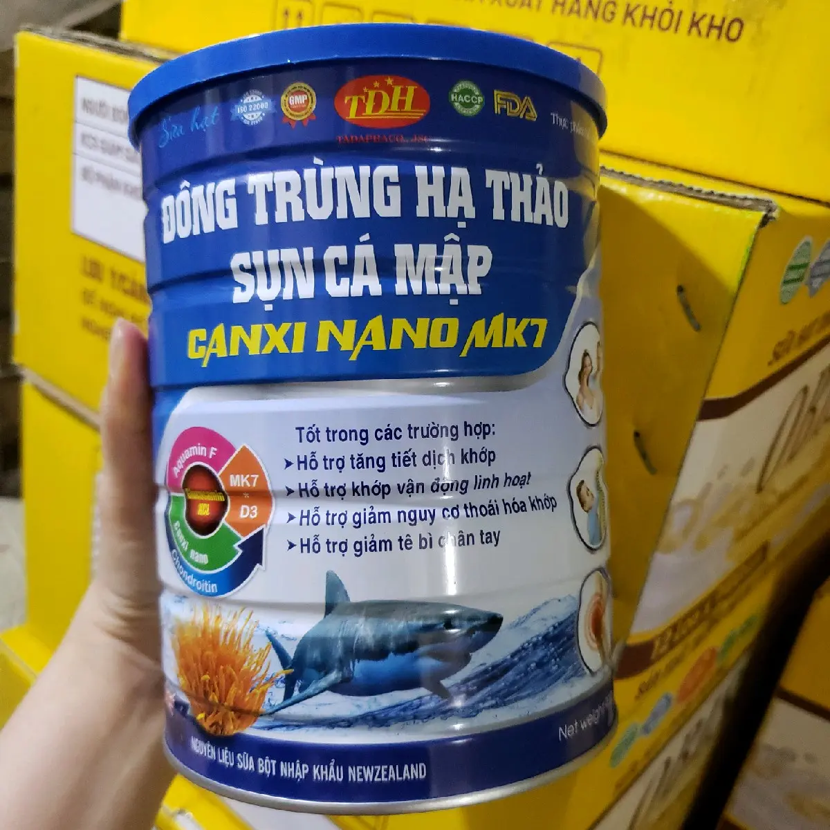 Sữa Sụn Cá Mập đông trùng hạ thảo MK7 Hộp 900gr Lượng đường thấp ( XANH)