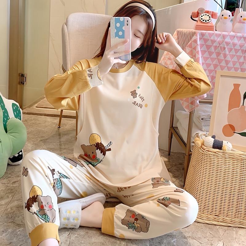 Bộ quần áo dài tay chất coton mềm mát mặc Bầu và Sau sinh có thiết kế cho con bú (40kg - 95kg) D72 Váy Bầu Đầm Bầu