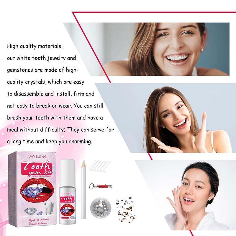 Product Introduction of DIY Tooth Crystals Jewelry Kit with Curing Light Glue Tooth Gems Kit with Crystals Teeth Whitening Gem Kit Professional Ornament 33