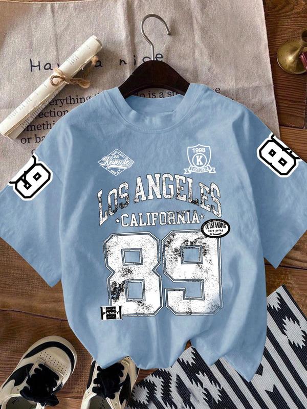 Women's Letter Print Round Neck Tee, Fashion Casual Crew Neck T-Shirt for Daily Holiday Vacation Outdoor Wear, Ladies Clothes for Summer, Top, Womenswear 4