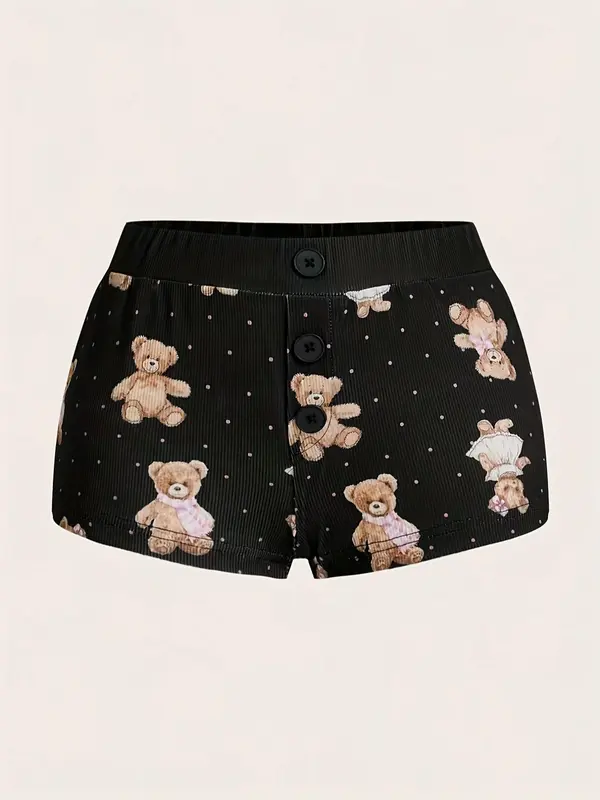 Women's Bear Print Shorts, Casual Comfy Breathable Shorts for Daily Wear, Ladies Bottoms for Summer 0