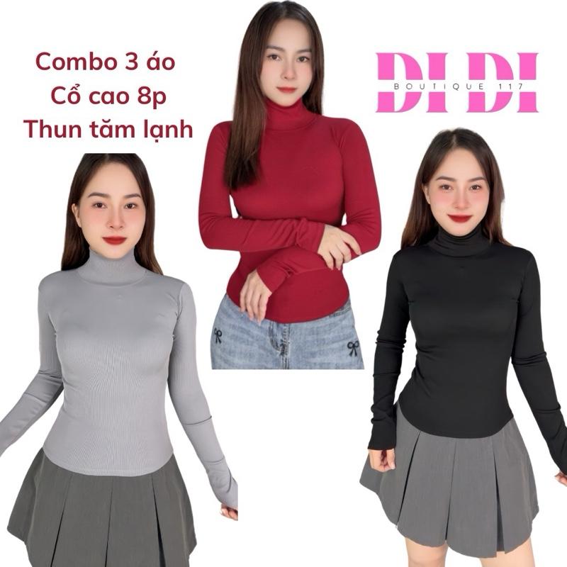 Combo3 áo thun nữ cổ lọ form dài ủ kem .Chất thun tăm lạnh . size 40-55kg tuỳ chiều cao ( 50-55kg phai cao trên m6 ) aothun  basic ao  tay . Di Di boutique áo  thun