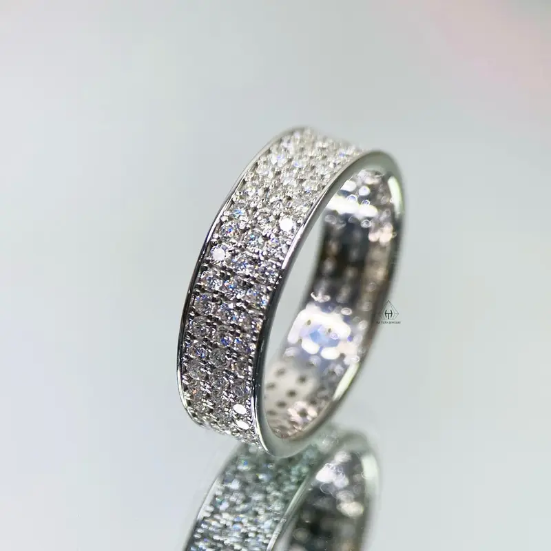 Nhẫn Bạc 925 Xi Kim 3 Hàng Tấm FULL MOISSANITE 1.5mm RX191 Hà Tuấn Jewelry 3