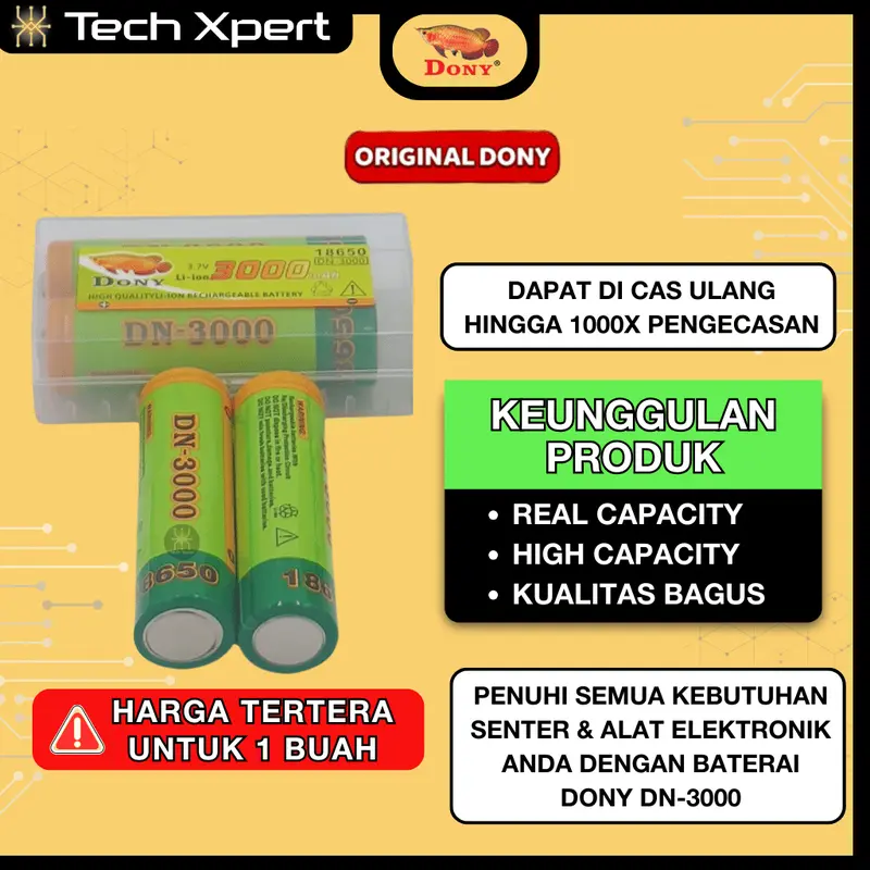 BATERAI LITHIUM ION Li-Ion DONY ORIGINAL DN-3000 18650 3000 mAh 3,7 V PER PCS 1